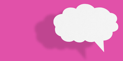 Empty white cloud paper speech bubble shape against pink background for design in your work business concept.