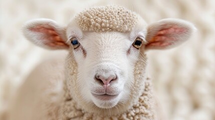 Obraz premium Close-up Portrait of an Eye-contacting Sheep in Natural Setting
