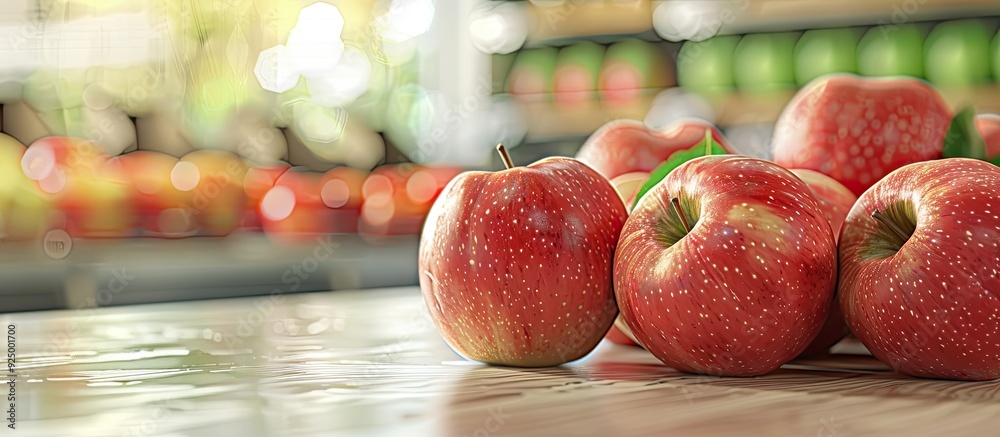 Sticker Crisp apples available at the grocery store with copy space image