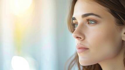 Young Woman with Concerned Expression in Nature Setting