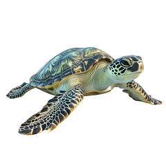 Fototapeta premium Photographic Depiction of a Captivating Green Sea Turtle Isolated on a Plain White Background Transparent PNG with Intricate Details