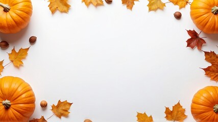 Fototapeta premium Autumn Background with Pumpkins and Fall Leaves
