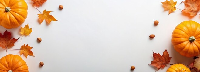 Autumn Background with Pumpkins and Fall Leaves