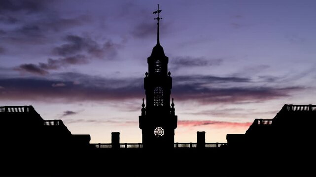 Dover: Delaware State Capitol Building at Twilight, Time Lapse with Colourful Sky and Dark Silhouette of Statehouse and Legislative Hall