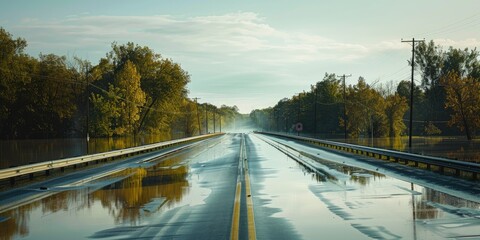 Flooded highway entrance submerging the road