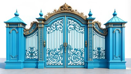 Stylized illustration of a bright blue entry gate icon with ornate details and a sense of grandeur, ideal for luxury, exclusivity, or private property themes.