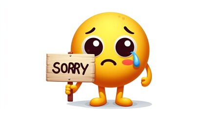 Obraz premium Emoticon with holding a sign that says sorry