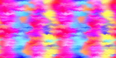 Modern rainbow blur summer seamless border pattern for a funky hippy mood. Wavy blur bleed melt ink banner edging effect in vibrant gradient tie dye colors. 