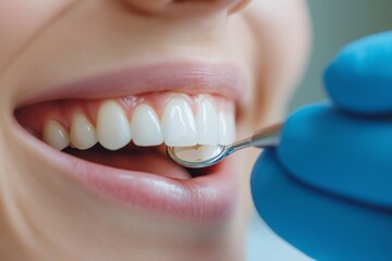 Dentist Using a Mirror to Examine Patient's Teeth Up Close