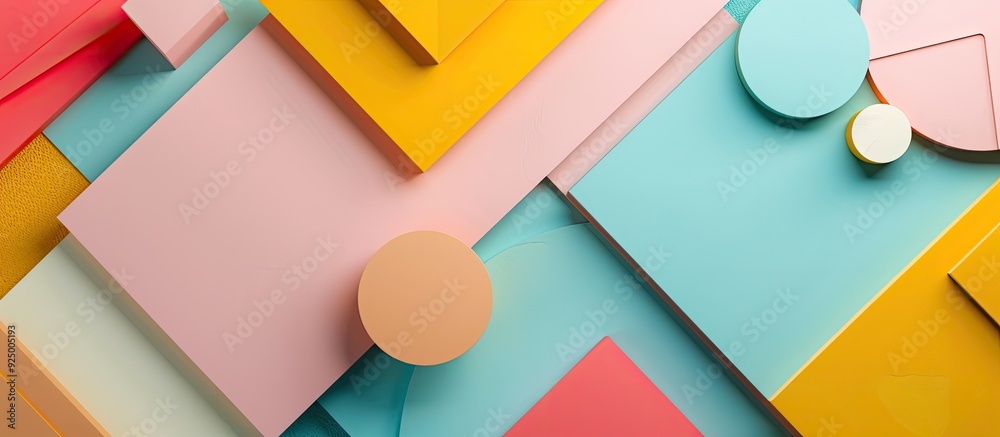 Wall mural top view and flat lay of an abstract geometric background with vibrant colors ideal for showcasing p