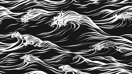 Fototapeta premium Stylized Black and White Ocean Waves Pattern