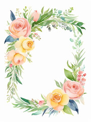 A blank wedding invitation adorned with a watercolor floral frame
