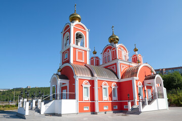 Fototapeta premium Church of the Savior of the Miraculous Image on a sunny July day. Kirovsk, Murmansk Oblast. Russia