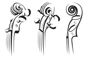 collection with monochrome illustrations of violin isolated on white background