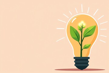 A light bulb with a green plant growing inside, symbolizing eco-friendliness and innovative ideas for sustainability.
