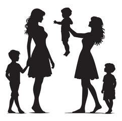 mom and Son silhouettes vector illustration