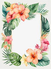 A blank wedding invitation adorned with a watercolor floral frame