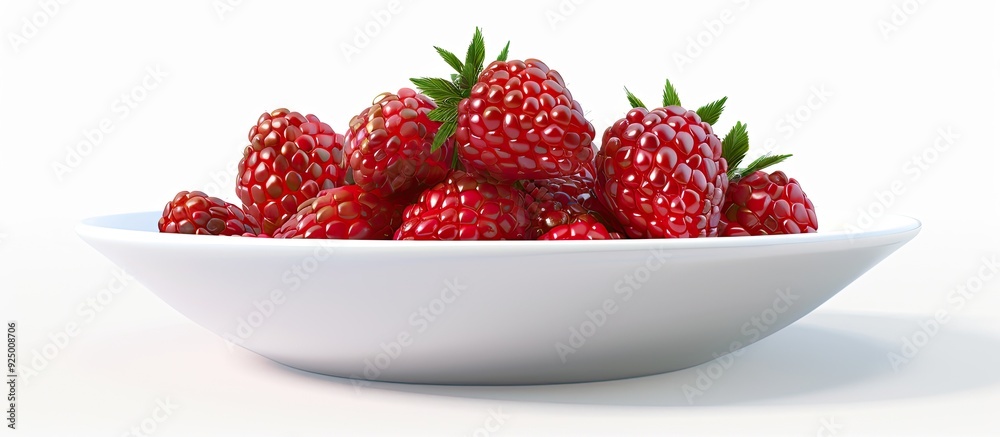 Canvas Prints A bowl with a fresh ripe raspberry displayed on a white background ideal for a copy space image