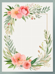 Obraz premium A blank wedding invitation adorned with a watercolor floral frame