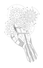 Rotating gears . Robot hand. Mechanical Engineering background .Vector illustration.