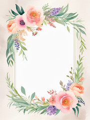 A blank wedding invitation adorned with a watercolor floral frame