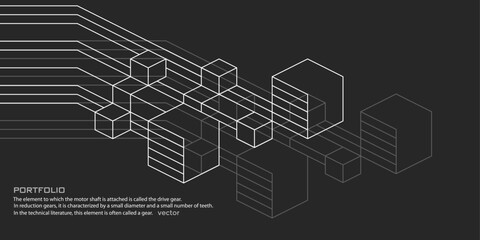 Linear geometric drawing. Abstract background from cubes and lines. Vector illustration.	