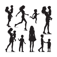 mom and Son silhouettes vector illustration