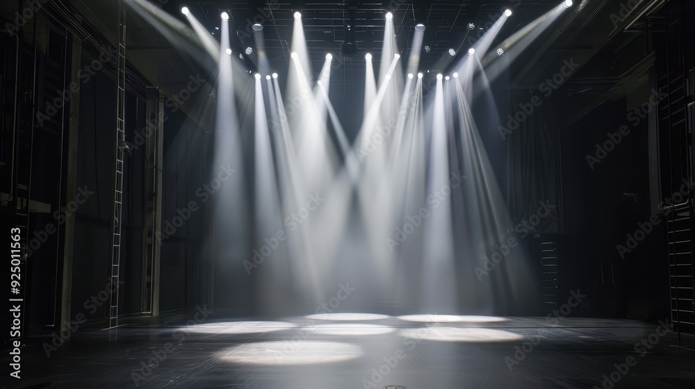 Poster stage lighting with spotlights casting circular beams