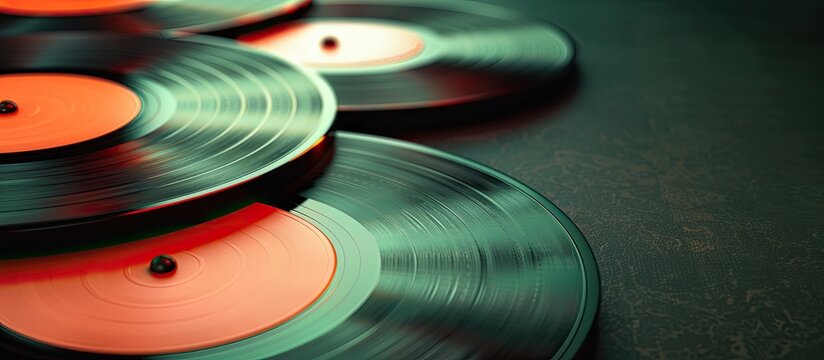 Plak player with copy space image of retro vinyl records