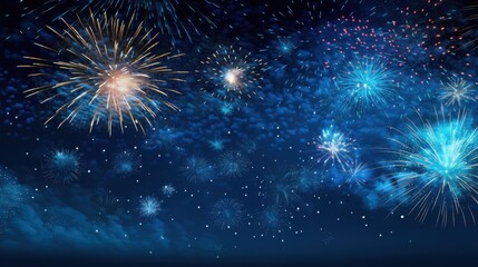 Multicolored Fireworks Exploding in the Night Sky