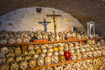 Ossuary in the Michaels Chapel in Hallstatt, Austria.