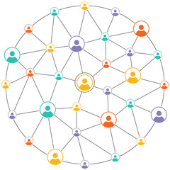 the connection of business team around the world. Vector illustration of education and science concept with globe. Social network symbol. People connected by lines.