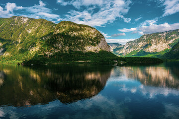 Panoramic view of Lake Hallstatt in Austria.
