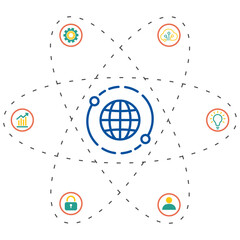 Fototapeta premium the connection of business team around the world. Vector illustration of education and science concept with globe. Social network symbol. People connected by lines.