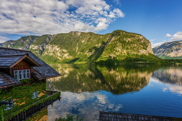 Panoramic view of Lake Hallstatt in Austria.