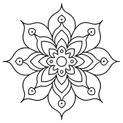 A black and white illustration of a flower mandala design.
