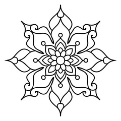 A black and white illustration of a flower mandala design.