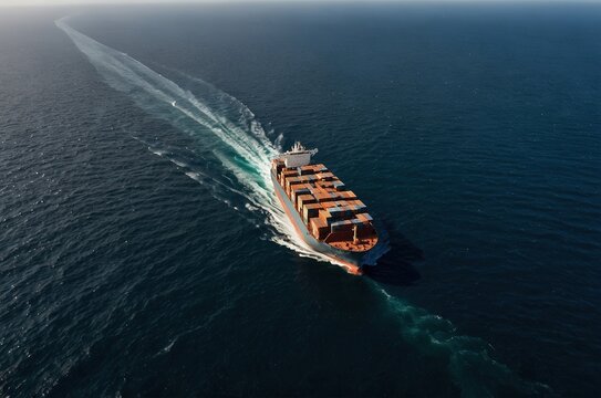 Aerial view of the freight shipping transport system cargo ship container.