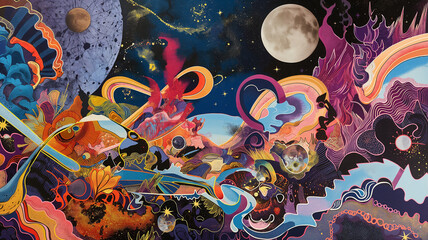 Vibrant Cosmic Abstract Mural