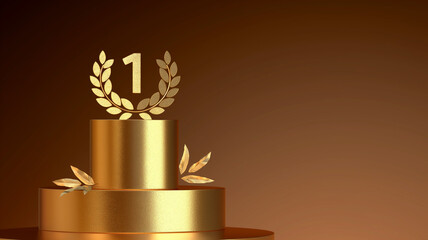 Golden Podium with Laurel Wreath and Number One