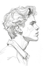 Fototapeta premium Detailed line drawing sketch of an adult man in side profile view
