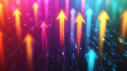 Abstract background with glowing arrows pointing upwards,