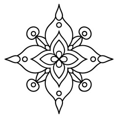 A black and white illustration of a flower mandala design.