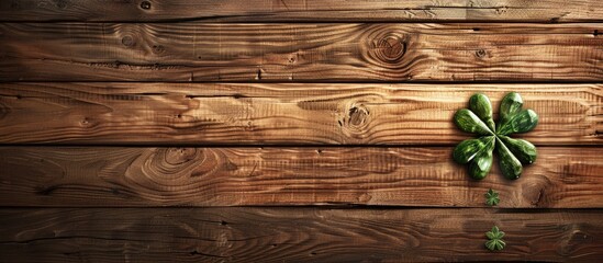 Fototapeta premium Good luck symbol displayed on a beautiful wooden wall background creating a business and motivational concept with copy space image available