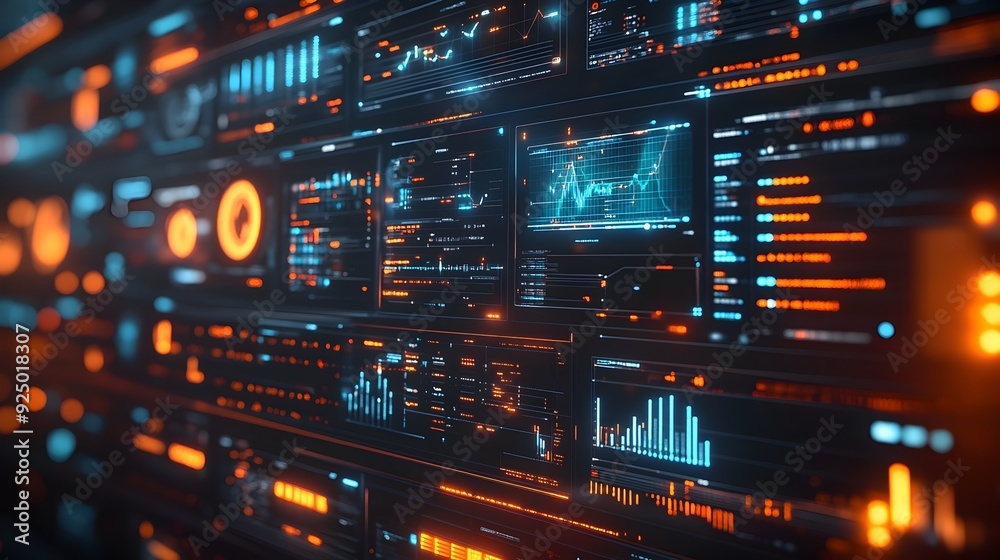 Poster real time data analysis dashboard with 3d futuristic visualization and digital reporting