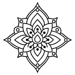 A black and white illustration of a flower mandala design.