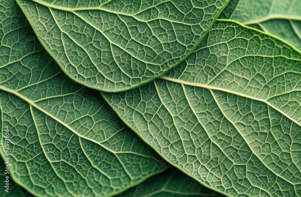 Fototapete a close-up shot of the intricate veins on green leaves, showcasing their delicate patterns and textu