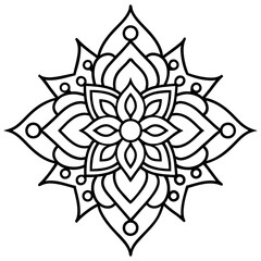 A black and white illustration of a flower mandala design.