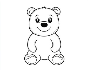 Minimalist kawaii bear illustration for children's coloring book with simple lines on a white background