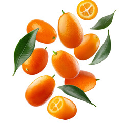 Falling Kumquats Isolated on White Background